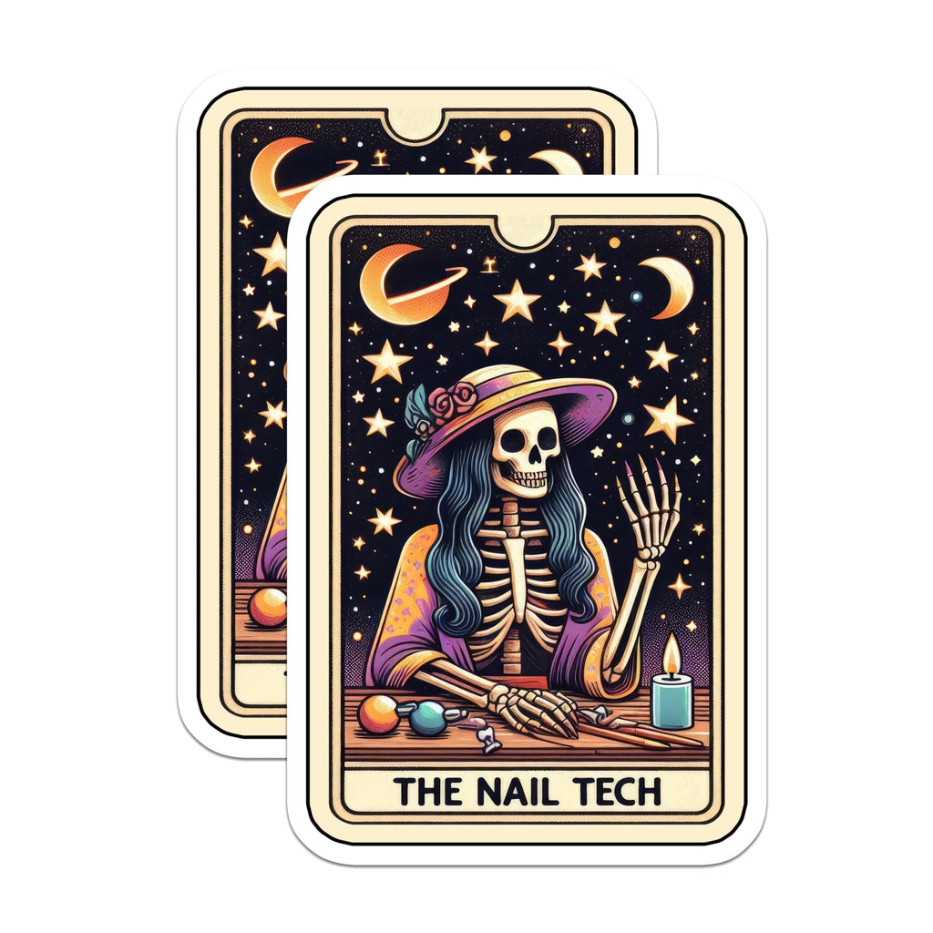 (2 Pack) Unique Nail Tech Magnets - Skeleton Tarot Card Professional Art - Cosmetologist Manicurist Salon Studio Decor - 5 Inches On Longest Side - Thick Durable Magnet - Made in USA - MAG24567