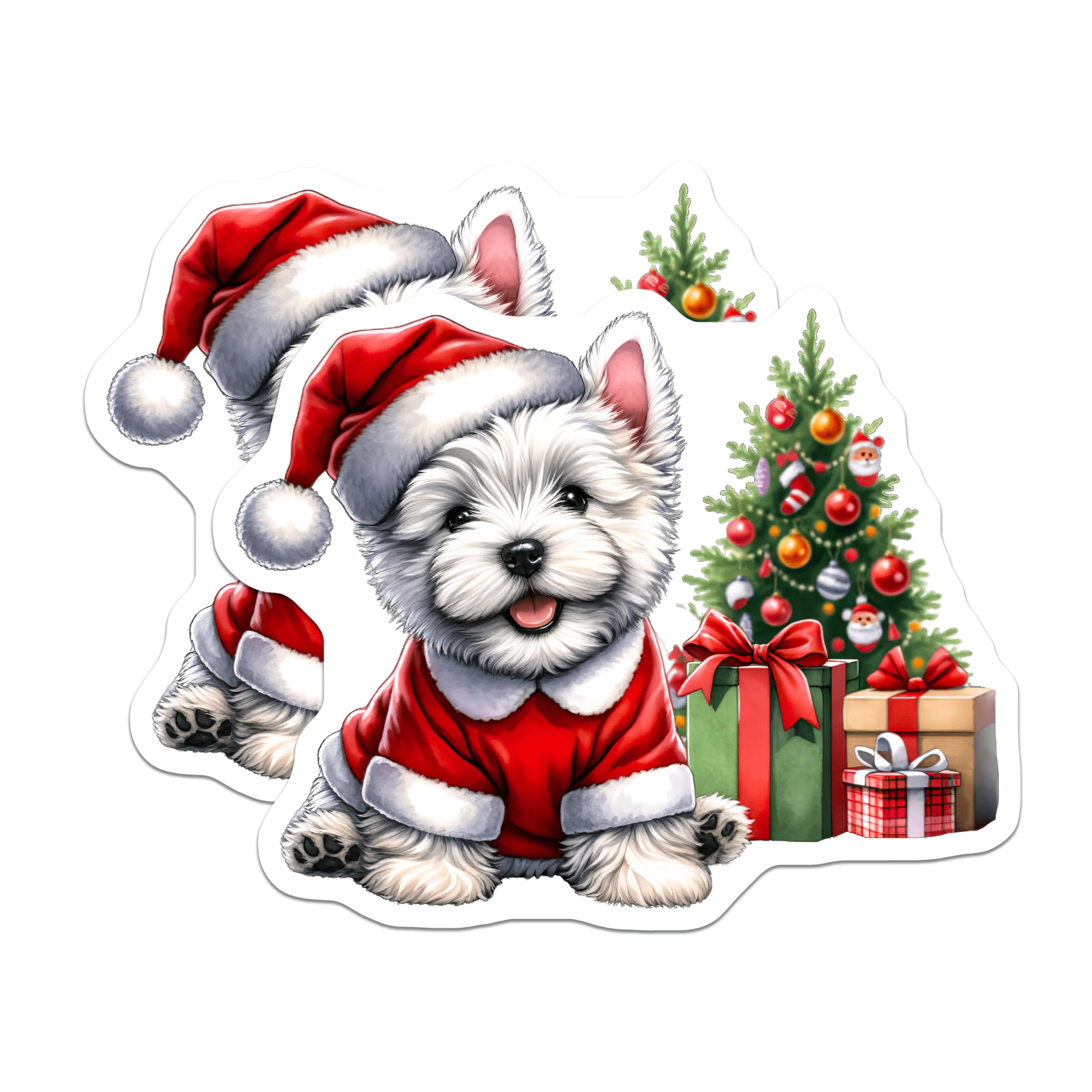 (2 Pack) Westie Christmas Dog Magnets - Cute Puppy Holiday Decor - Festive Refrigerator Accessories - 5 Inches On Longest Side - Thick Durable Magnet - Made in USA - MAG28878