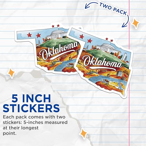 (2 Pack) Oklahoma Travel Stickers - State Scenery - United States Map - 5" On Longest Side - Sticks to Smooth Flat Surfaces - Made in USA - BMCS6289