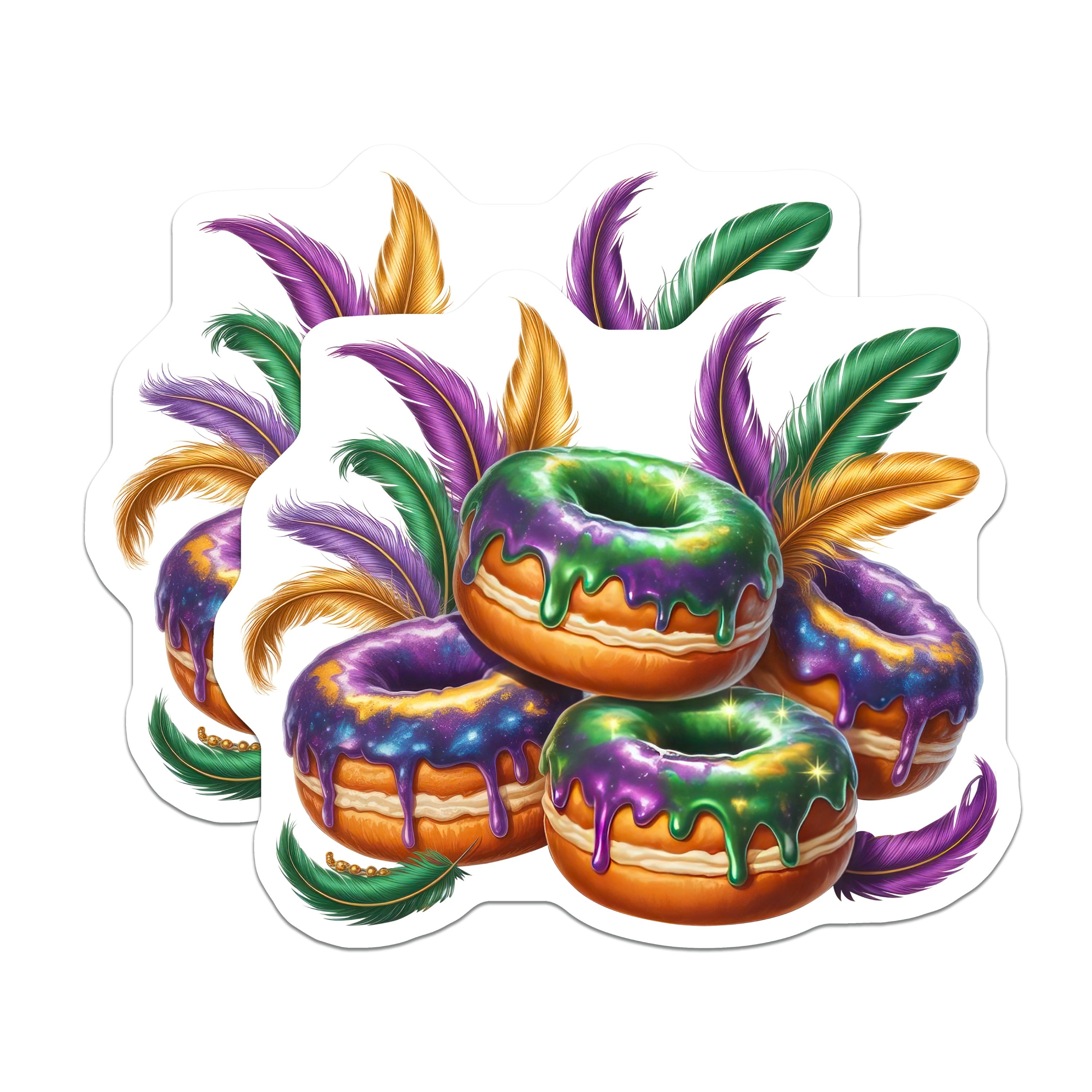(2 Pack) Mardi Gras Donut Magnets - Fat Tuesday Carnival Decor - New Orleans Party Art - Festive Fridge - 5 Inches On Longest Side - Thick Durable Magnet - Made in USA - MAG38176