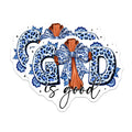 (2 Pack) God is Good Magnets - Christian Faith Decor - Blue Leopard Print Cross - Chinoiserie Floral Bow Accent - 5 Inches On Longest Side - Thick Durable Magnet - Made in USA - MAG24482