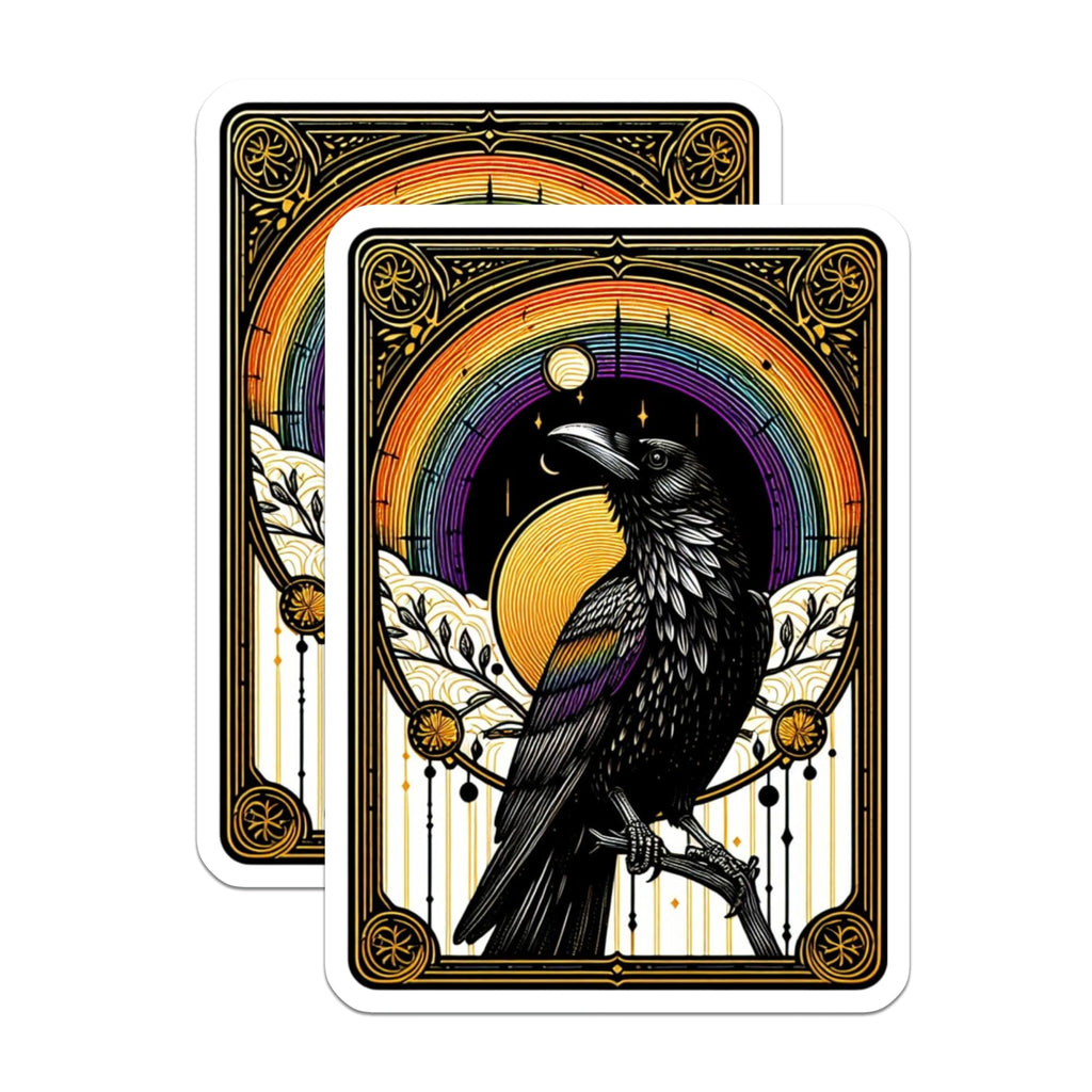 (2 Pack) Raven Magnets - Rainbow Crow Decor - Mystical Bird Art - Aesthetic Fridge Magnet - 5 Inches On Longest Side - Thick Durable Magnet - Made in USA - MAG20372