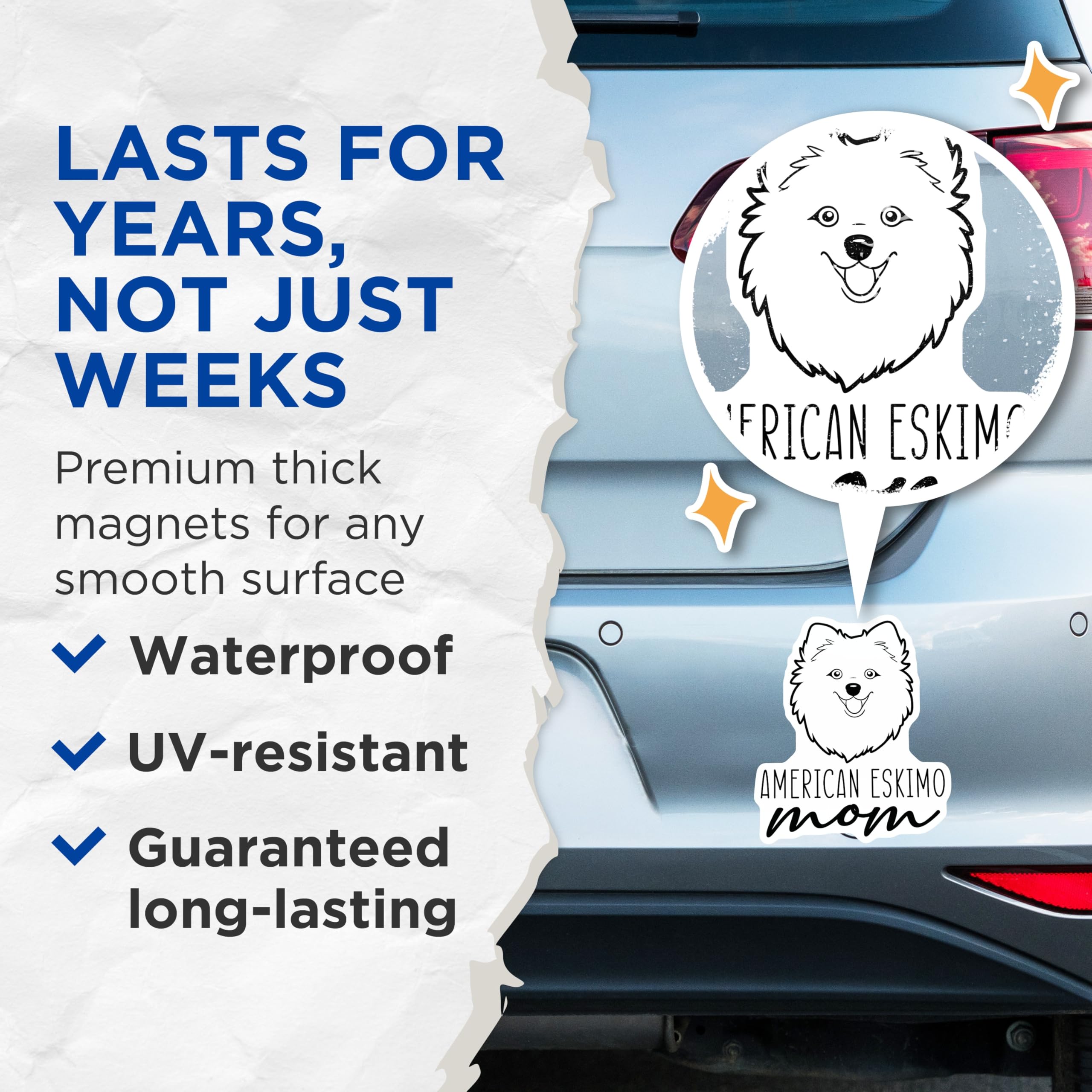 (2 Pack) American Eskimo Mom Magnets - Dog Lover Accessory - Pet Owner Appreciation - 5 Inches On Longest Side - Thick Durable Magnet - Made in USA - MAG27033