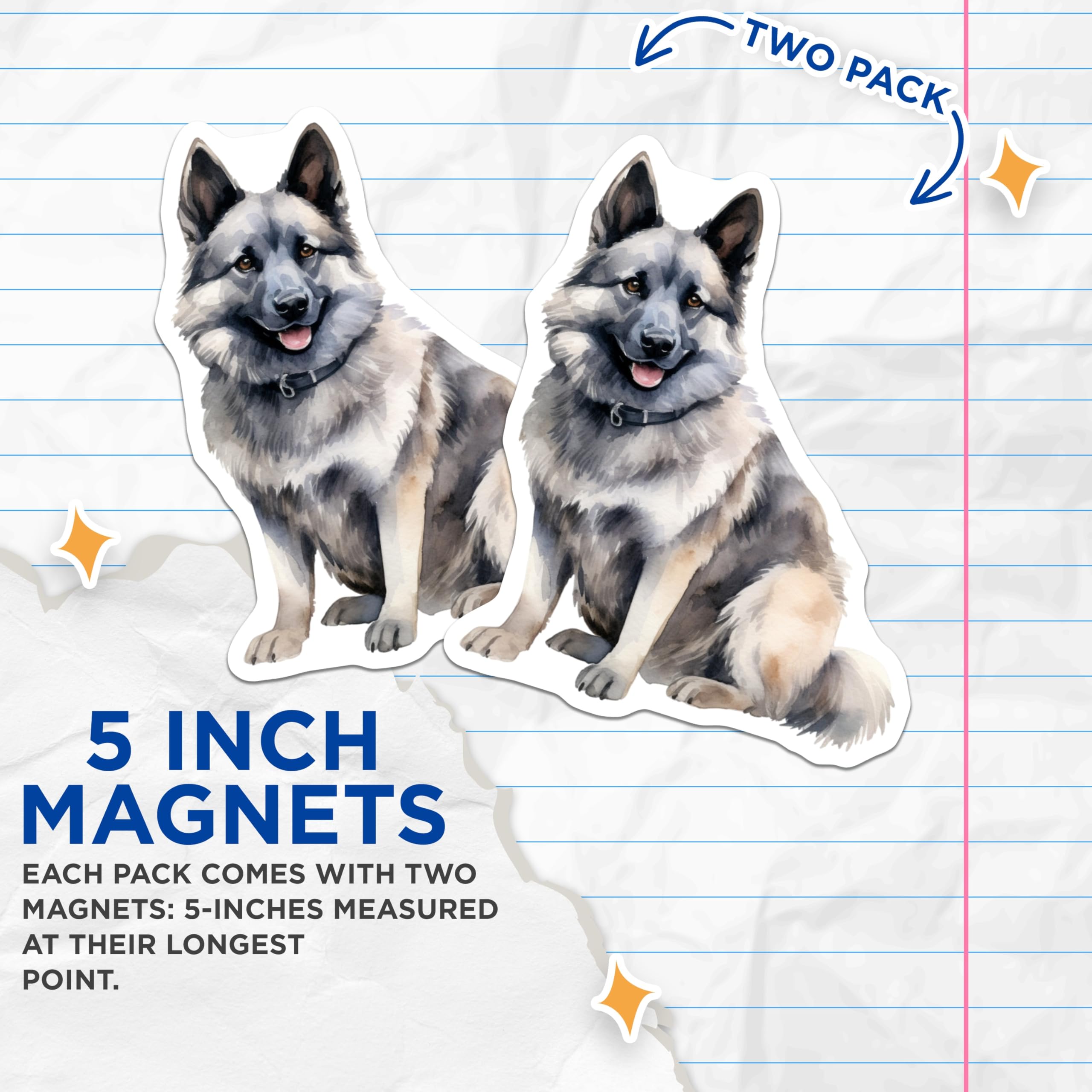 (2 Pack) Norwegian Elkhound Magnets - Dog Lover Fridge Decor - Pet Memorial Home Accessories - Animal Art for Dog Mama - 5 Inches On Longest Side - Thick Durable Magnet - Made in USA - MAG25708