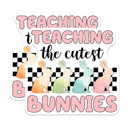 (2 Pack) Teaching The Cutest Bunnies Stickers - Bunny Teacher Decor - Classroom Supplies for Teachers - 5" On Longest Side - Sticks to Smooth Flat Surfaces - Made in USA - BMCS8147