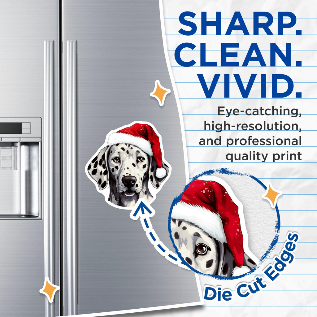 (2 Pack) Christmas Dalmatian Magnets - Santa Hat Dog Decor - Holiday Kitchen Refrigerator Accessory - 5 Inches On Longest Side - Thick Durable Magnet - Made in USA - MAG26974