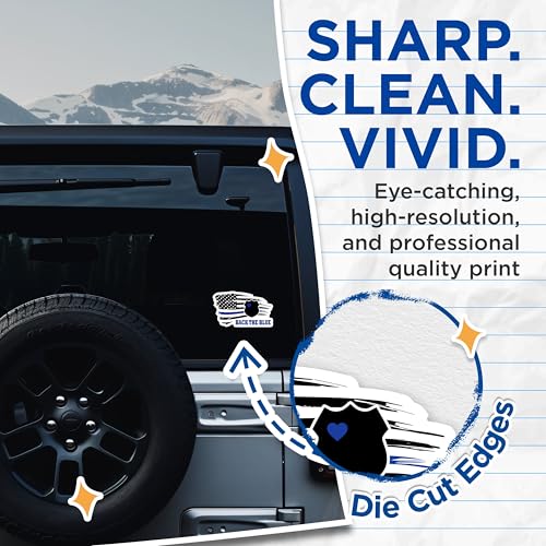 (2 Packs) Back The Blue Stickers - Support Police Policeman Family Wife Support Decals - 5 Inches On Longest Side - Premium Vinyl Decal - Sticks to Any Smooth Flat Surface - Made in USA - BMCS2440