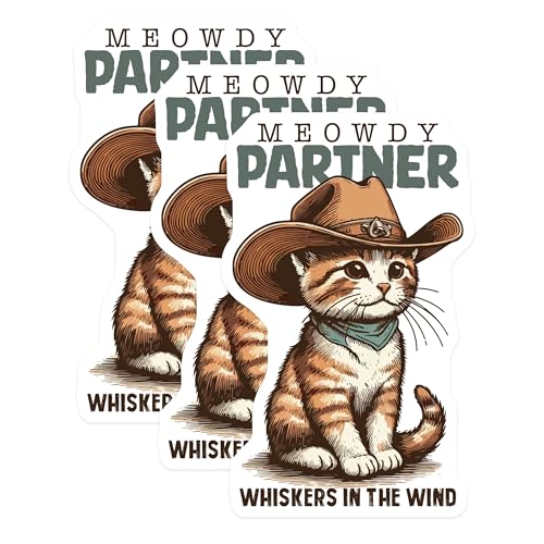(3 Pack) Cowboy Cat Decals - Funny Cat Sticker - Kitten Laptop Decals - 3 Inches On Longest Side - Easy Peel & Apply - Made in USA - 3MCS4765