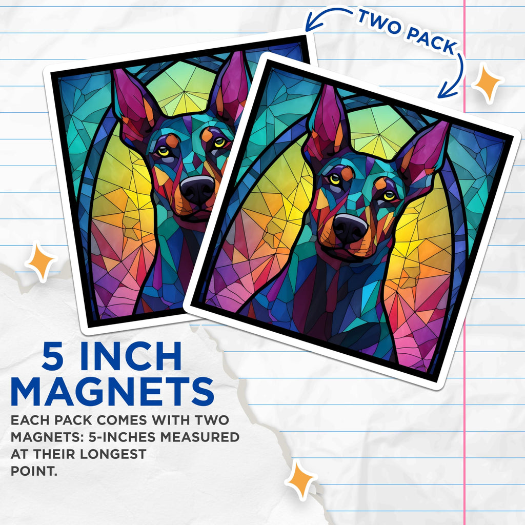 (2 Pack) Doberman Magnets - Stained Glass Dog Art - Unique Fridge Magnets - 5" On Longest Side - Premium Magnet - for Cars, Refrigerators, Toolboxes, Lockers - Made in USA - MAG16356