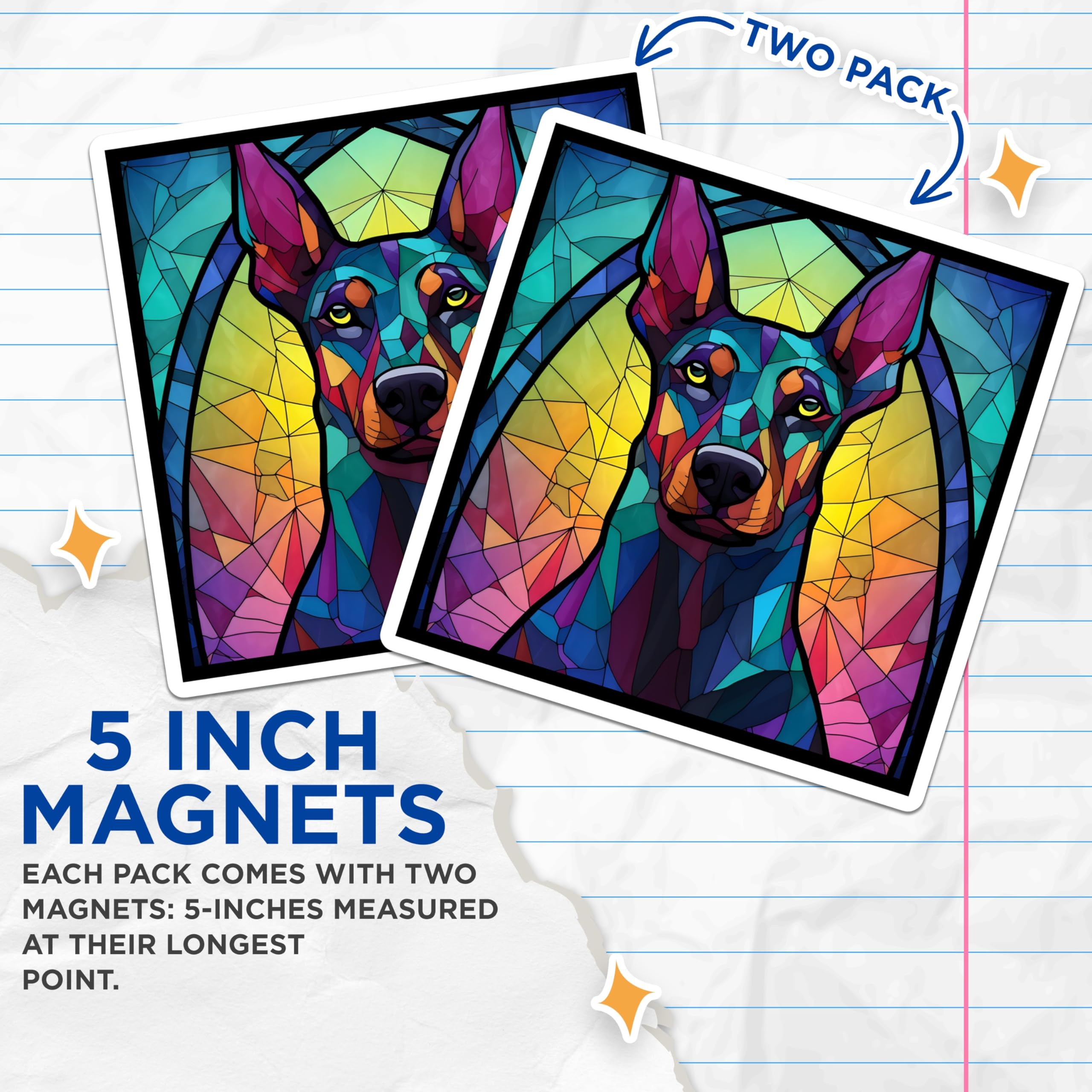 (2 Pack) Doberman Magnets - Stained Glass Dog Art - Unique Fridge Magnets - 5" On Longest Side - Premium Magnet - for Cars, Refrigerators, Toolboxes, Lockers - Made in USA - MAG16356