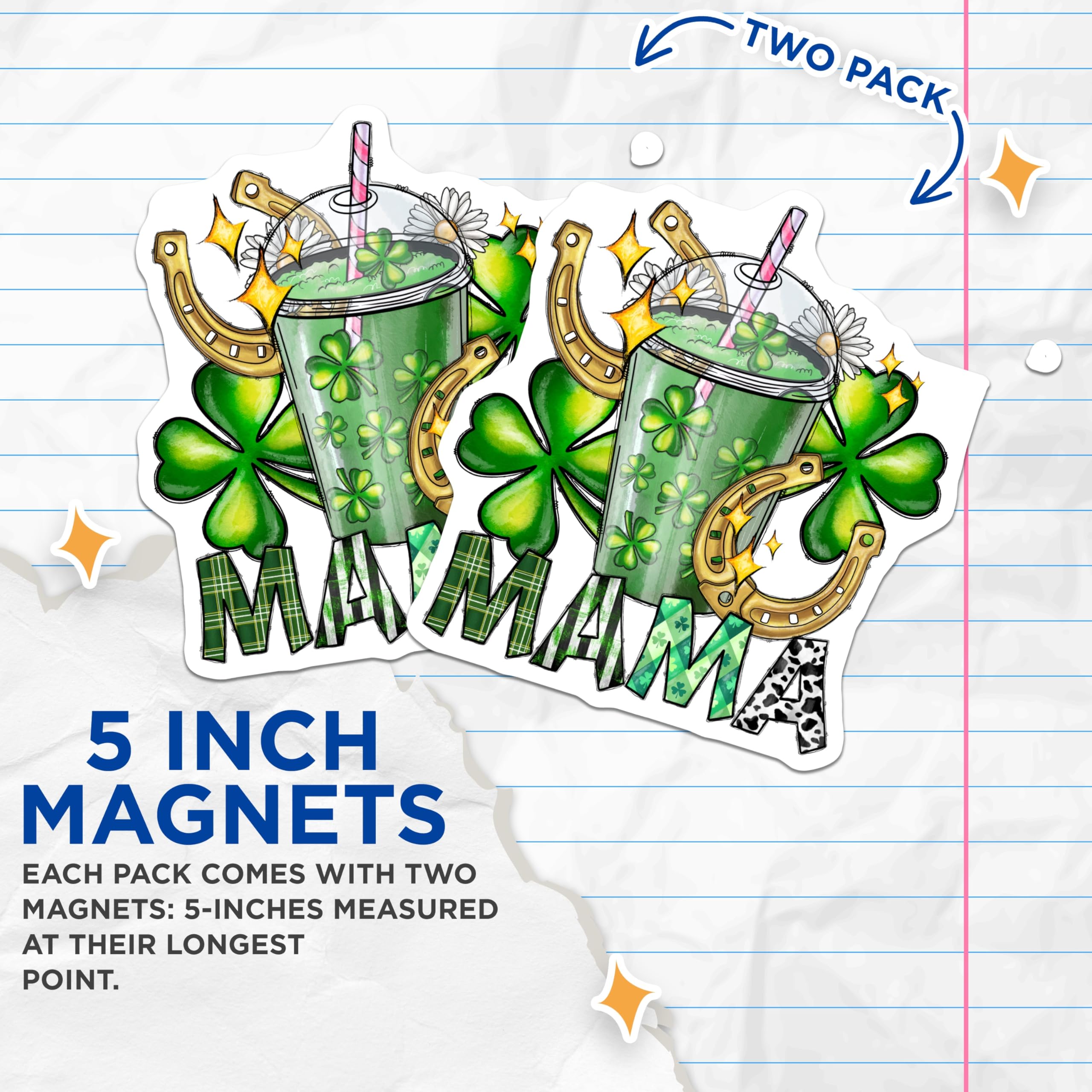 (2 Pack) St Patricks Day Mama Magnets - Lucky Shamrock Mom Decor - Irish Celebration Refrigerator Accent - 5 Inches On Longest Side - Thick Durable Magnet - Made in USA - MAG24252