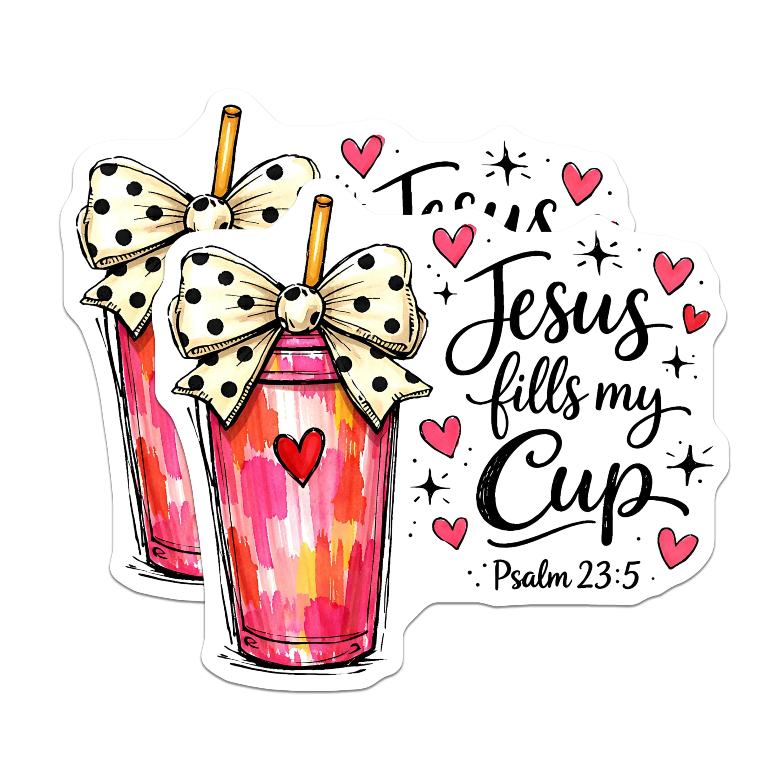 (2 Pack) Jesus Fills My Cup Magnets - Psalm 23 5 Christian Bible Verse Art - Inspirational Refrigerator Locker Decoration - 5 Inches On Longest Side - Thick Durable Magnet - Made in USA - MAG19658