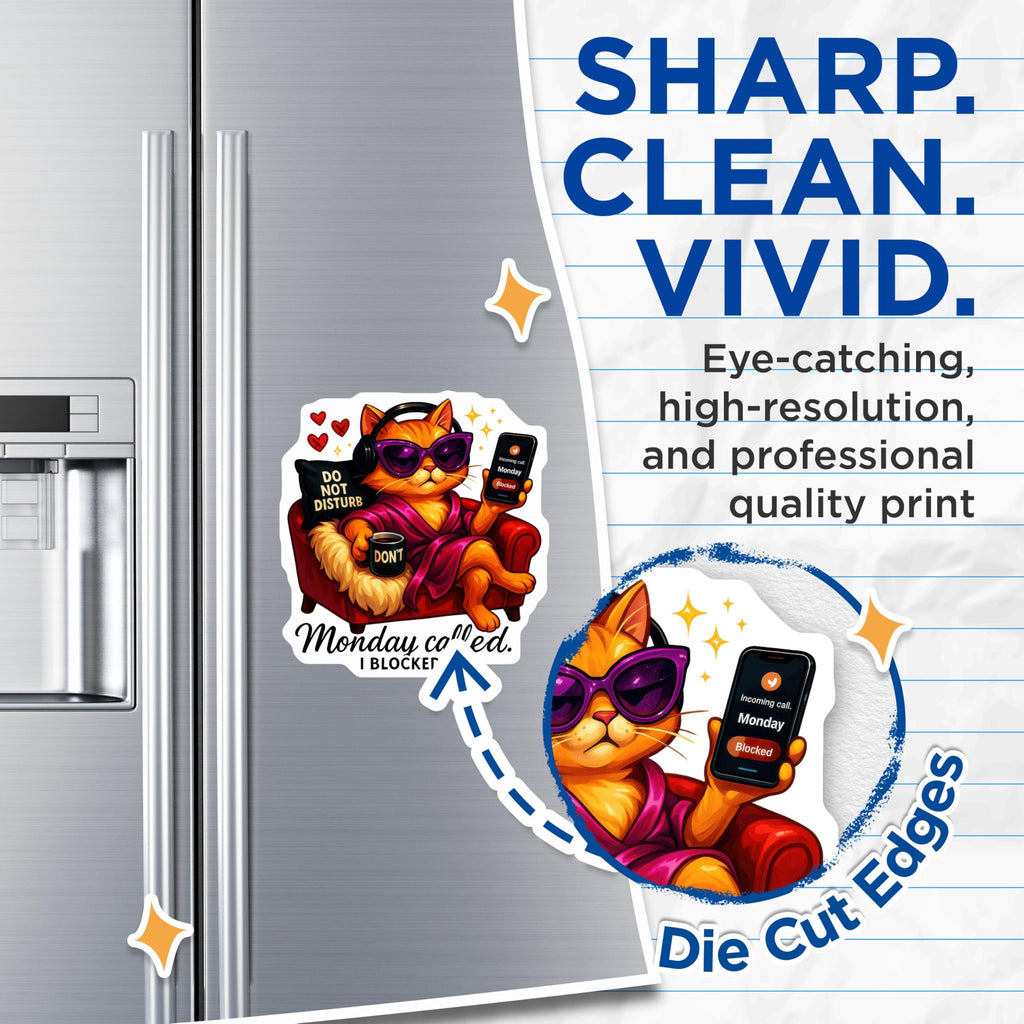 (2 Pack) Monday Called Blocked Magnets - Funny Anti Monday Cat Lover Decor - Lazy Feline Humor for Fridge Locker Accessory - 5 Inches On Longest Side - Thick Durable Magnet - Made in USA - MAG22397