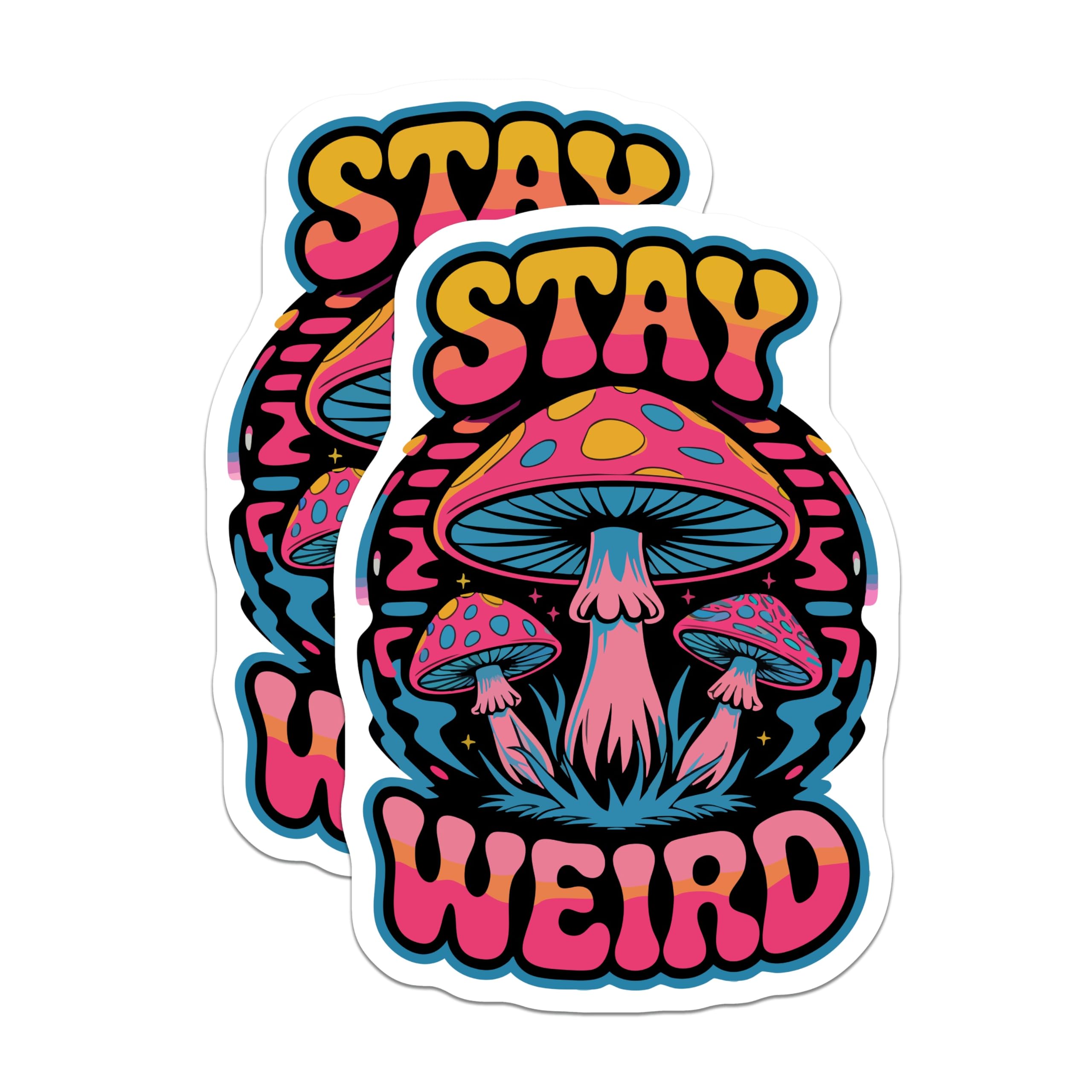 (2 Pack) Stay Weird Magnets - Psychedelic Mushroom Decor - Groovy Aesthetic Art - 5 Inches On Longest Side - Thick Durable Magnet - Made in USA - MAG21688
