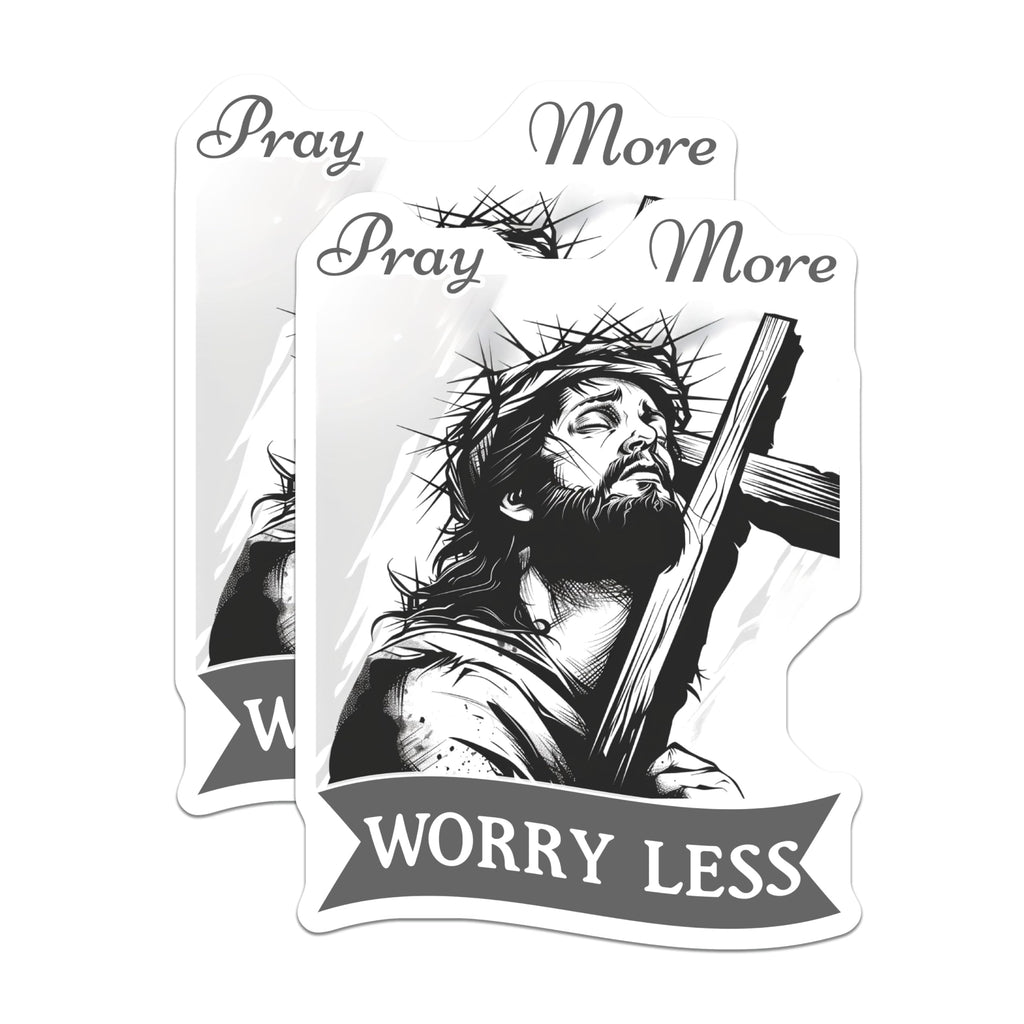 (2 Pack) Jesus Christ Magnets - Pray More Worry Less - Religious Decor - 5" On Longest Side - Premium Magnet - for Cars, Refrigerators, Toolboxes, Lockers - Made in USA - MAG16667