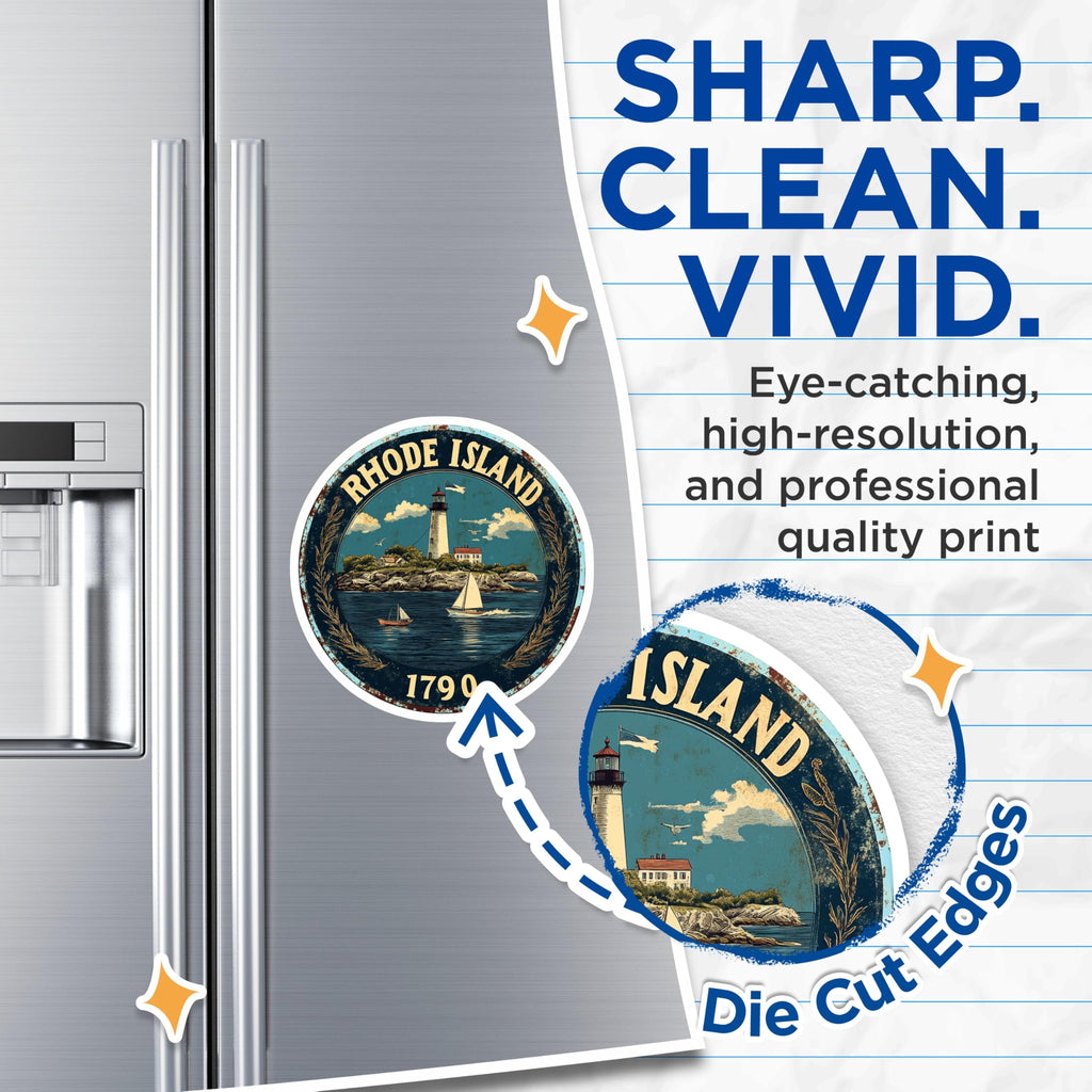 (2 Pack) Rhode Island Magnets - Lighthouse Ocean View - Travel Souvenir Magnets - 5" On Longest Side - Premium Magnet - for Cars, Refrigerators, Toolboxes, Lockers - Made in USA - MAG14808