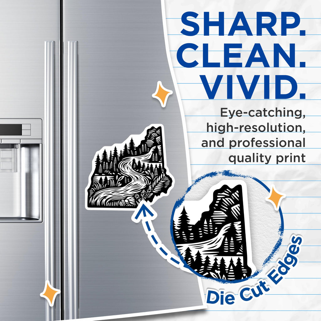 (2 Pack) New Hampshire Magnets - NH State Outline Art - Mountain River Forest Decor - Wilderness Landscape Scene - 5 Inches On Longest Side - Thick Durable Magnet - Made in USA - MAG21986