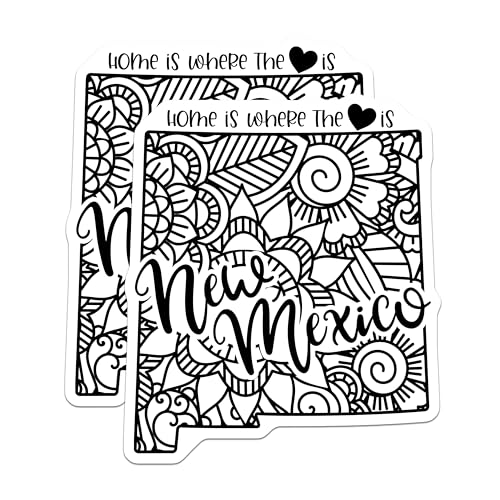(2 Pack) New Mexico Home is Where The Heart is Stickers - State Pride - Floral Design - 5" On Longest Side - Sticks to Smooth Flat Surfaces - Made in USA - BMCS9081