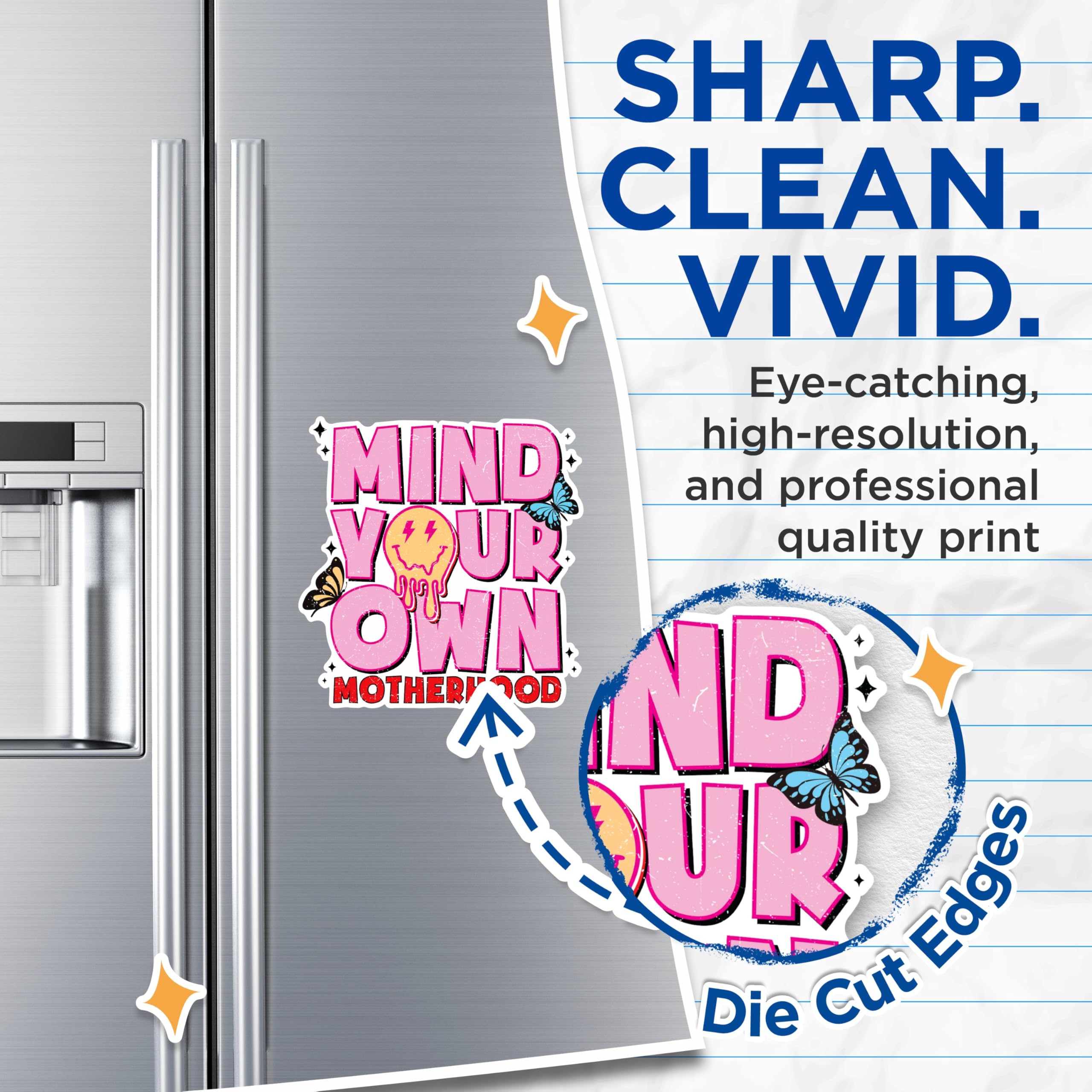 (2 Pack) Mind Your Own Motherhood Magnets - Inspirational Mom Magnets - Cute Butterfly Magnets Decor- 5" On Longest Side - for Fridges, Toolboxes, Cars - Made in USA - MAG3006