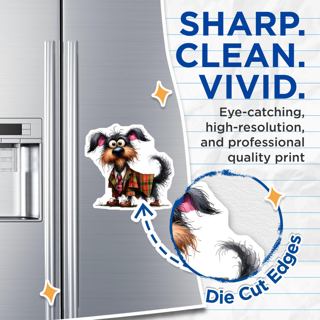 (2 Pack) Whimsical Dog Magnets - Dapper Gentleman Canine - Plaid Jacket Animal Decor - 5 Inches On Longest Side - Thick Durable Magnet - Made in USA - MAG28451