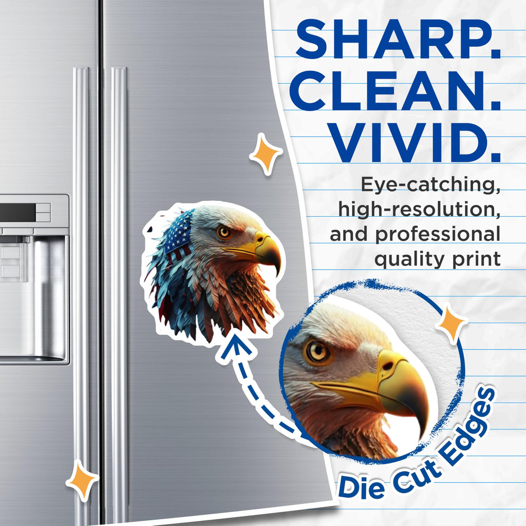 (2 Pack) Bald Eagle Magnets - American Flag Head Magnet - Patriotic USA Decor for Fridge - 5 Inches On Longest Side - Thick Durable Magnet - Made in USA - MAG20505