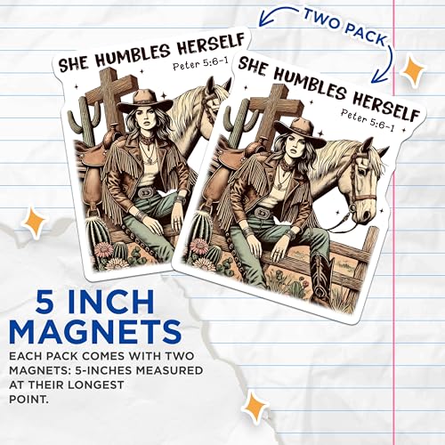(2 Pack) She Humbles Herself Magnets - Inspirational Christian Quote - Western Country Art - 5" On Longest Side - for Cars, Fridges, Toolboxes - Made in USA - MAG6875