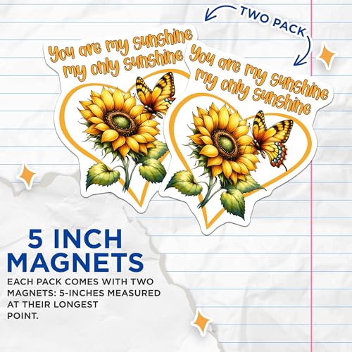 (2 Pack) Sunflower Butterfly Magnets - Inspirational Quote - Fridge Decor - 5" On Longest Side - for Cars, Fridges, Toolboxes - Made in USA - MAG7986