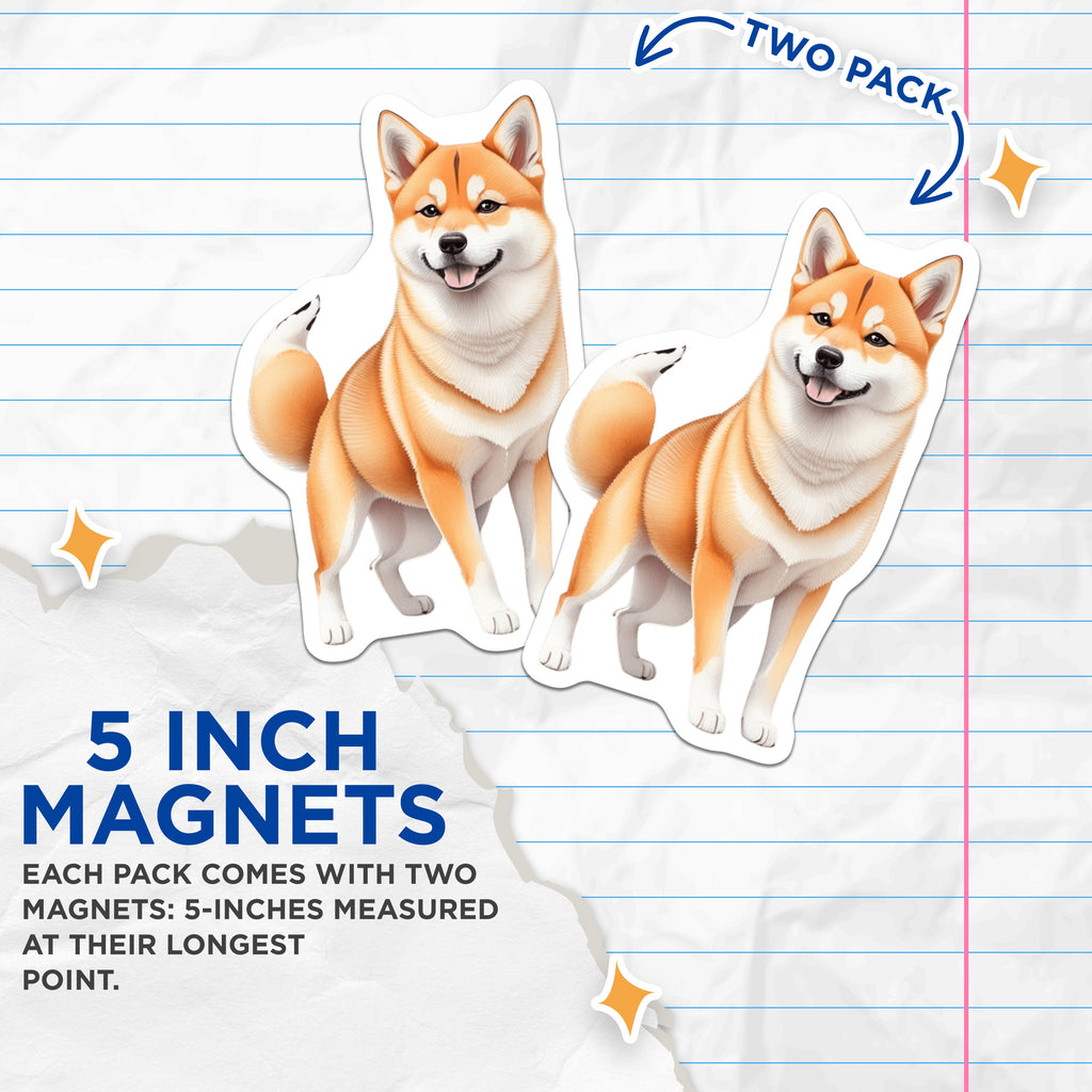 (2 Pack) Shiba Inu Magnets - Cute Japanese Dog Lover Decor - Happy Smiling Puppy - Refrigerator Accessory for Pet Owners - 5 Inches On Longest Side - Thick Durable Magnet - Made in USA - MAG39921