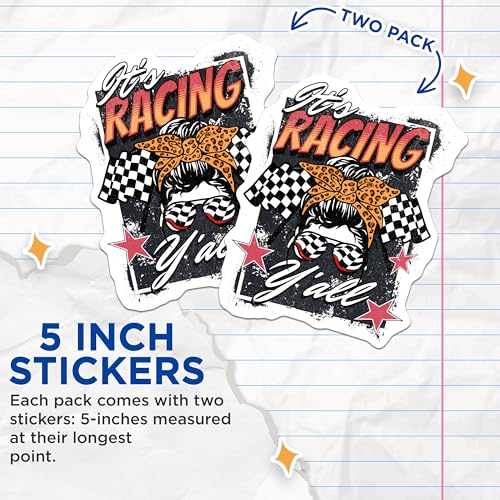 (2 Pack) Racing Stickers - Racing Fan Stickers - Motorsport Lover Stickers - 5" On Longest Side - Sticks to Any Smooth Flat Surface - Made in USA - BMCS3418