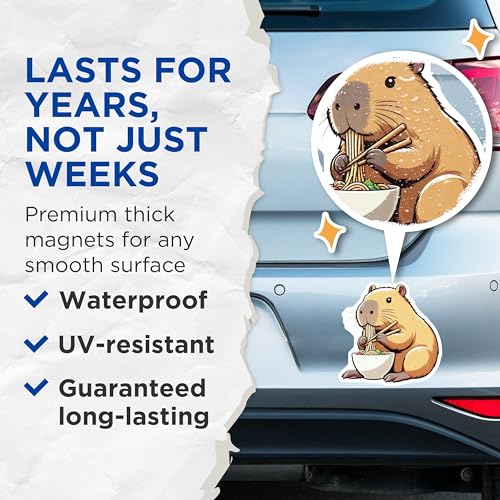 (2 Pack) Illustrated Capybara Art Magnet - Kitchen Fridge Decor - 5" On Longest Side - Sticks to Smooth Flat Surfaces - Made in USA - MAG9921