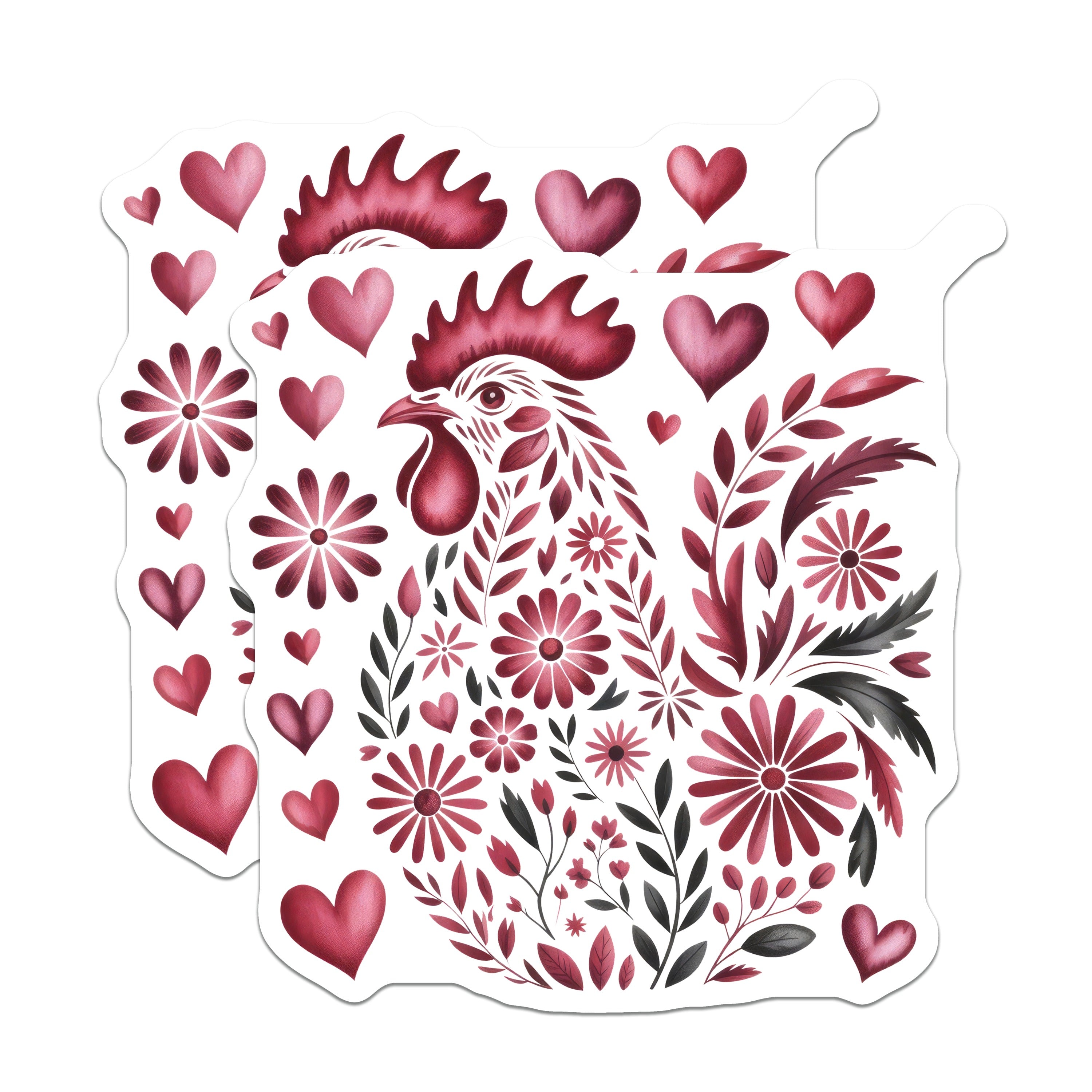 (2 Pack) Rooster Floral Folk Art Magnets - Farmhouse Kitchen Decor - Valentines Day Art for Fridge - 5 Inches On Longest Side - Thick Durable Magnet - Made in USA - MAG37375