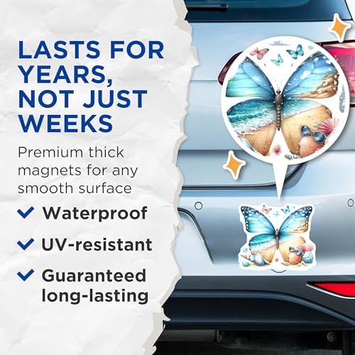 (2 Pack) Butterfly Beach Vibes Magnets - Coastal Decor - Nature Inspired - Summer Theme - 5" On Longest Side - for Cars, Fridges, Toolboxes - Made in USA - MAG7123