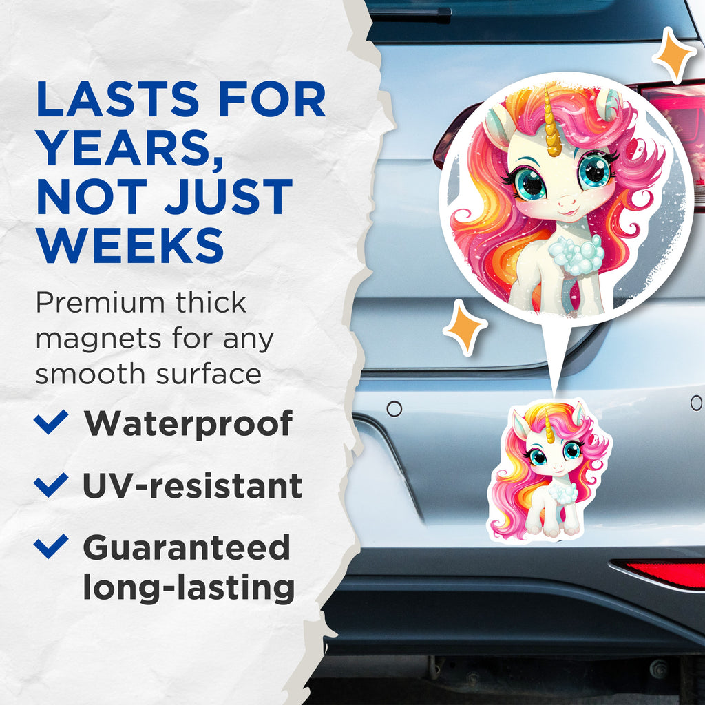 (2 Pack) Cute Unicorn Magnets - Magical Rainbow Mane Fridge Decor - Kids Room Locker Accessories - 5 Inches On Longest Side - Thick Durable Magnet - Made in USA - MAG38611