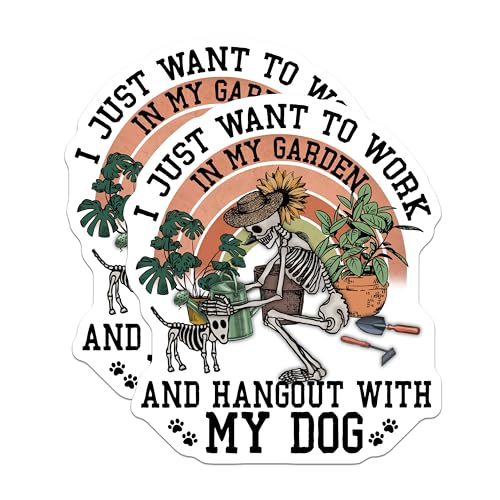 (2 Pack) I Just Want to Work in My Garden Magnets - Funny Skeleton Magnet - Dog Lover - Gardening Magnet Art - 5" On Longest Side - for Cars, Fridges, Toolboxes - Made in USA - MAG4180