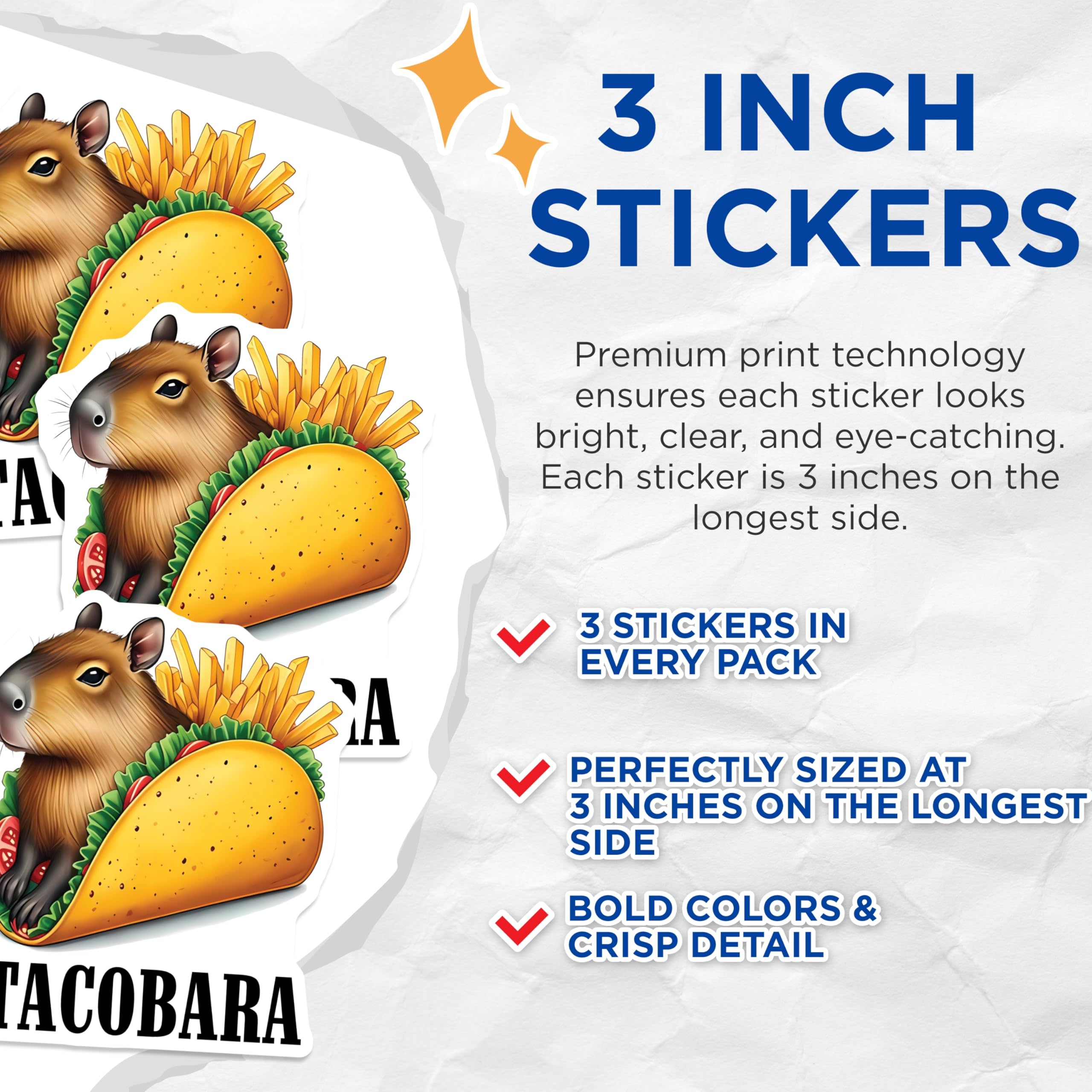 (3 Pack) Tacobara Decals - Capybara Taco Sticker - Funny Laptop Decals - 3 Inches On Longest Side - Easy Peel & Apply - Made in USA - 3MCS2524