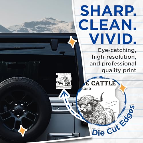 (2 Pack) He Owns The Cattle Stickers - Psalm 50:10 Stickers - Inspirational Faith Stickers - 5" On Longest Side - Sticks to Smooth Flat Surfaces - Made in USA - BMCS5969