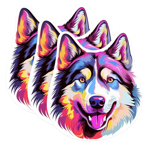(3 Pack) Colorful Wolf Decals - Laptop Decals - Animal Art Stickers - 3 Inches On Longest Side - Easy Peel & Apply - Made in USA - 3MCS0831
