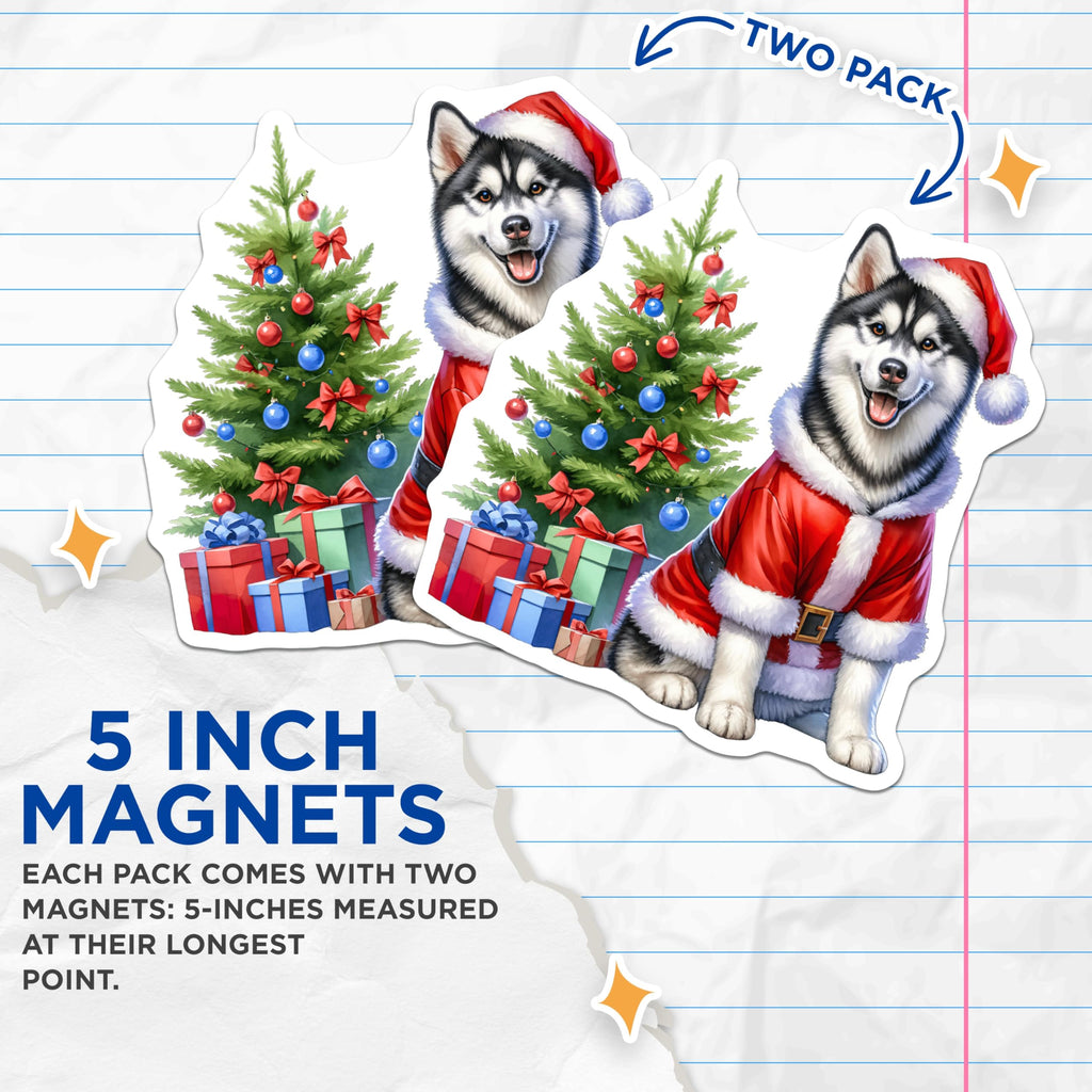 (2 Pack) Santa Husky Magnets - Christmas Dog Decor - Holiday Pet Lover - Festive Kitchen Home Accents - 5 Inches On Longest Side - Thick Durable Magnet - Made in USA - MAG29705