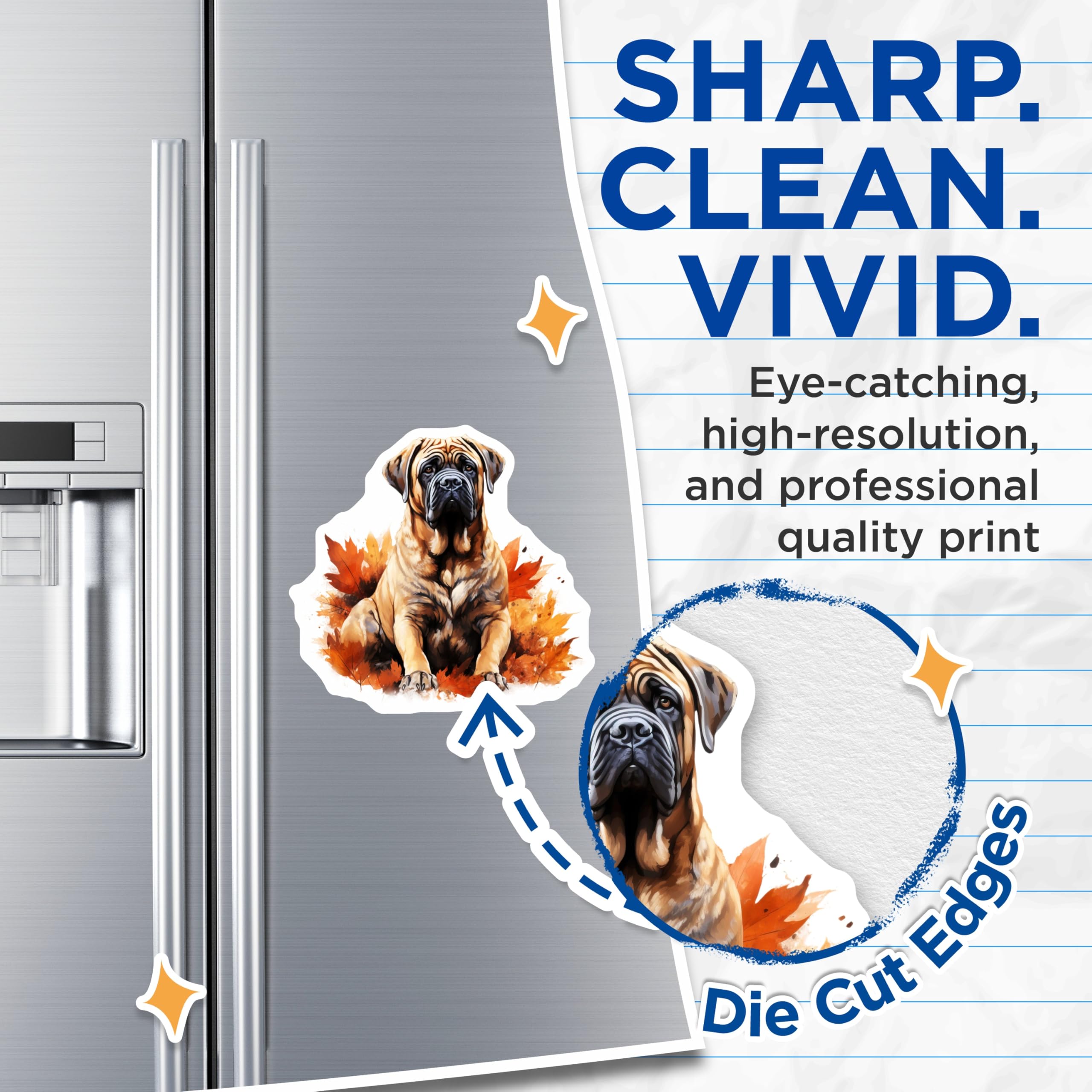 (2 Pack) Bullmastiff Dog Magnets - Autumn Leaves Decor - Refrigerator Pet Lover Accessory - 5 Inches On Longest Side - Thick Durable Magnet - Made in USA - MAG25936