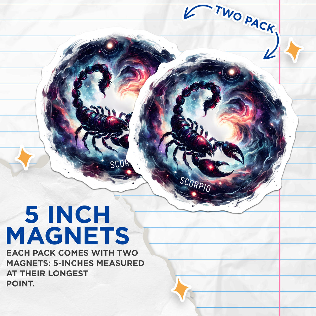 (2 Pack) Scorpio Zodiac Sign Magnets - Astrology Cosmic Decor - Mystical Star Chart Item - 5 Inches On Longest Side - Thick Durable Magnet - Made in USA - MAG36097