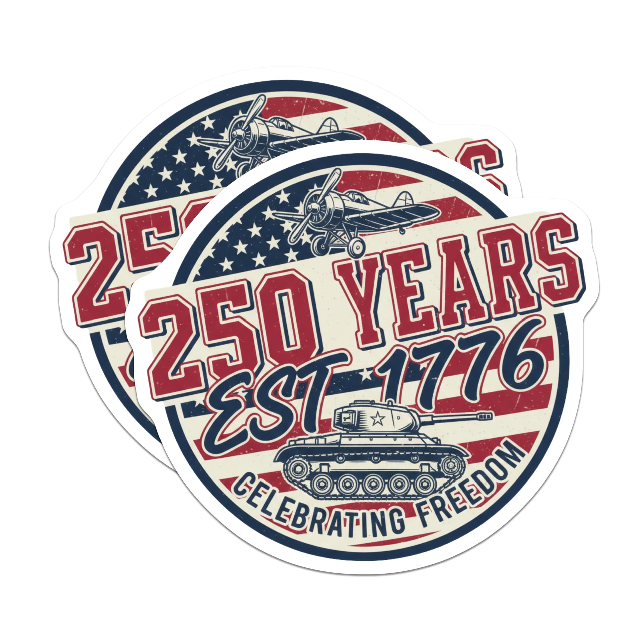 (2 Pack) 250 Years 1776 Magnets - Vintage Military Plane Tank - American Patriotic Decor - 5 Inches On Longest Side - Thick Durable Magnet - Made in USA - MAG30616