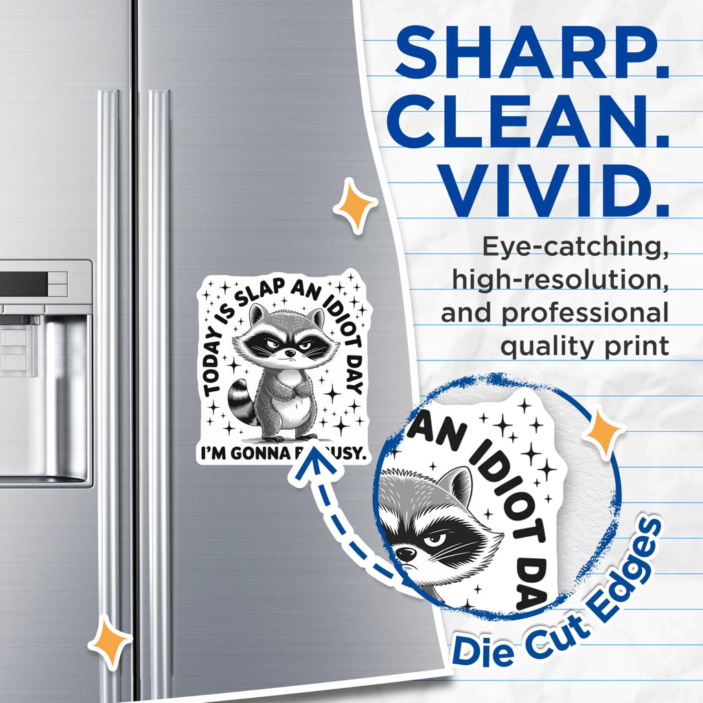 (2 Pack) Today is Slap an Idiot Day Busy Magnets - Funny Raccoon Humor Decor - Sarcastic Fridge Locker Accessory - 5 Inches On Longest Side - Thick Durable Magnet - Made in USA - MAG22703
