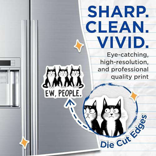 (2 Pack) Ew People Funny Cat Magnets - Cute Black and White Cat Magnets - Humorous Cat Lover Decor Magnets - 5" On Longest Side - for Cars, Refrigerators, Toolboxes, Lockers - Made in USA BMCS3458