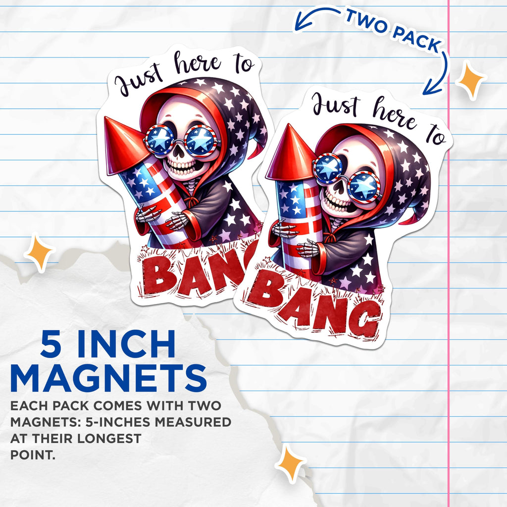 (2 Pack) Patriotic Skull Magnets - Funny Skeleton - Retro Rocket Decor - 5" On Longest Side - for Cars, Fridges, Toolboxes - Made in USA - MAG7924