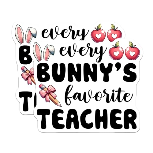 (2 Pack) Every Bunny's Favorite Teacher Stickers - Teacher Appreciation - Cute School Supplies - 5" On Longest Side - Sticks to Smooth Flat Surfaces - Made in USA - BMCS8149