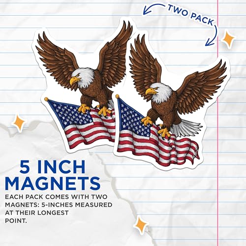 (2 Pack) American Eagle Magnets - Patriotic Flag Magnet - USA Pride Home Decor - 5" On Longest Side - for Cars, Fridges, Toolboxes - Made in USA - MAG6863