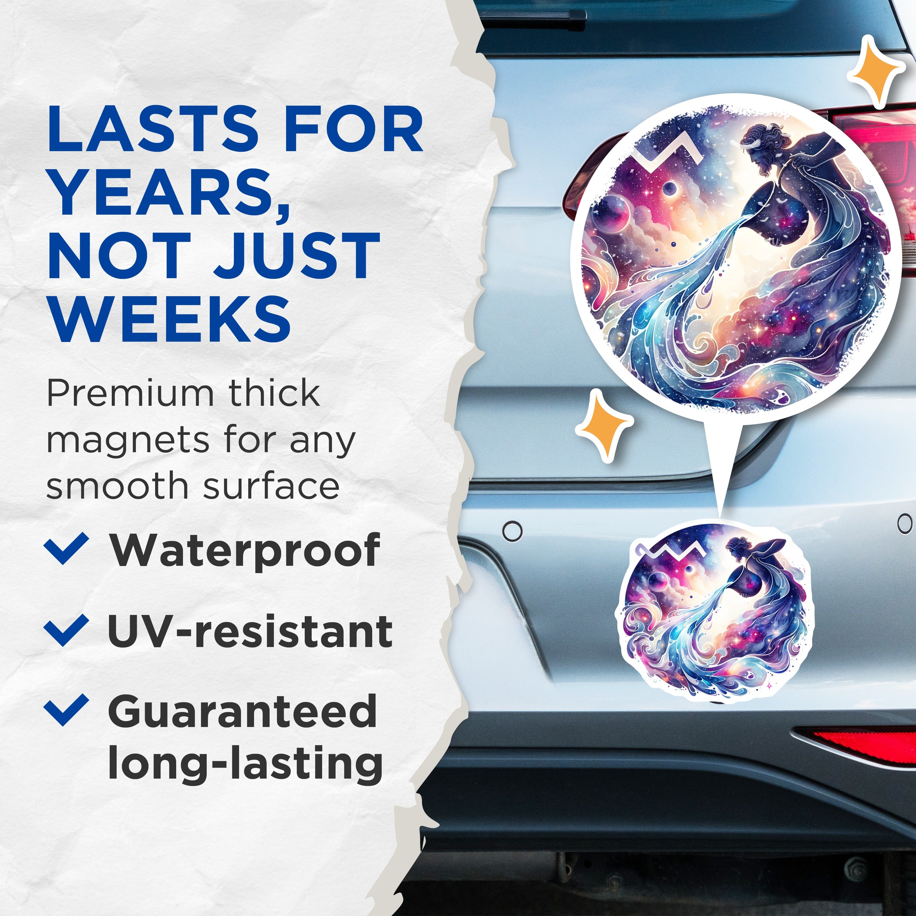 (2 Pack) Aquarius Zodiac Magnets - Cosmic Astrology Home Decor - Water Bearer Birthday Jan Feb - 5 Inches On Longest Side - Thick Durable Magnet - Made in USA - MAG37255
