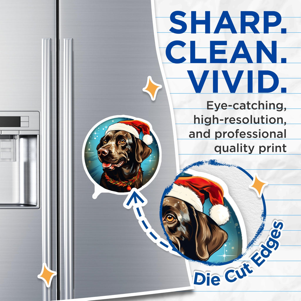 (2 Pack) Christmas Labrador Magnets - Santa Hat Dog Holiday Decor - Chocolate Lab Pet Lover Refrigerator Accessory - 5 Inches On Longest Side - Thick Durable Magnet - Made in USA - MAG26990
