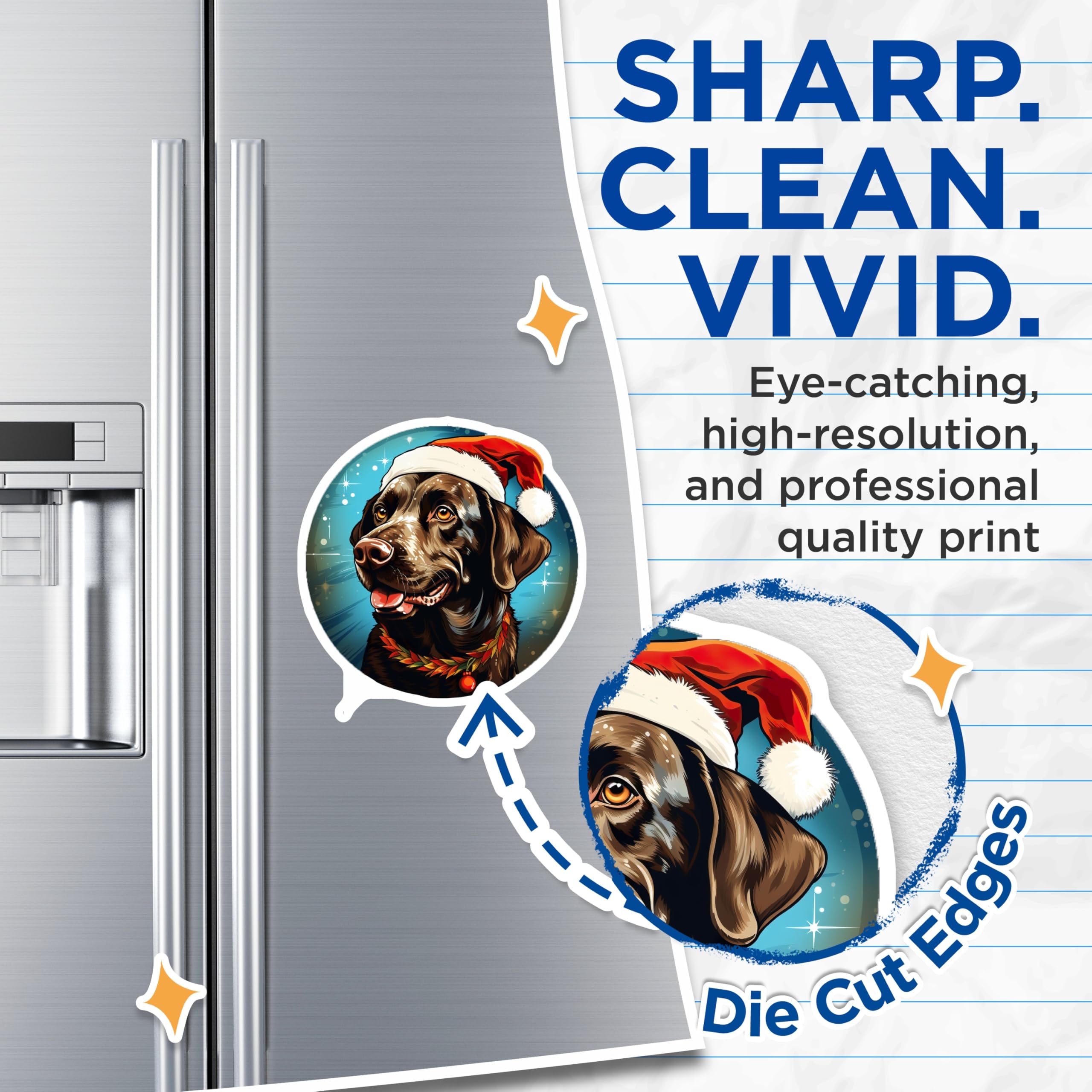 (2 Pack) Christmas Labrador Magnets - Santa Hat Dog Holiday Decor - Chocolate Lab Pet Lover Refrigerator Accessory - 5 Inches On Longest Side - Thick Durable Magnet - Made in USA - MAG26990
