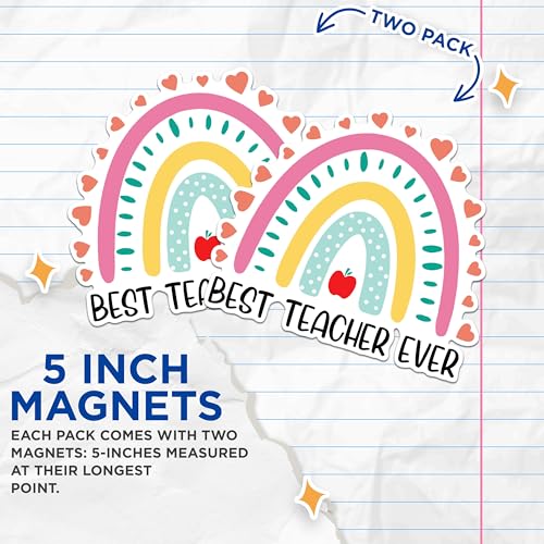 (2 Pack) Best Teacher Ever Magnets - Rainbow Teacher Appreciation Magnets - Educational Classroom Decor Magnets- 5" On Longest Side - for Fridges, Toolboxes, Cars - Made in USA - MAG2858